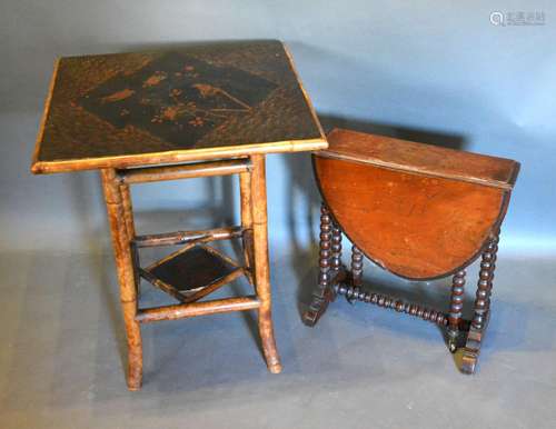 A 19th Century Bamboo and Lacquered Two Tier Occasional Table together with a Victorian small