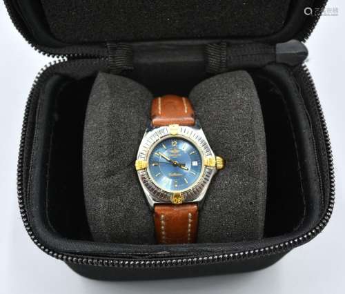 A Breitling Callistino Stainless Steel and Gold Cased Ladies Wristwatch with leather strap and