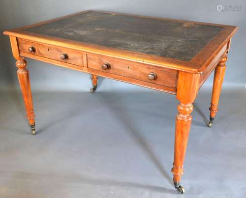 A 19th Century Mahogany Library Partners' Writing Table, the tooled leather inset top above two