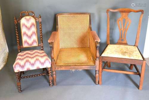 A Late 19th Century Mahogany Bergere Armchair together with a Chippendale style side chair and a