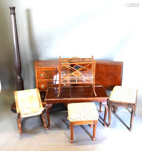 A Mahogany Bow Fronted Three Drawer Bedside Chest together with a collection of other items to