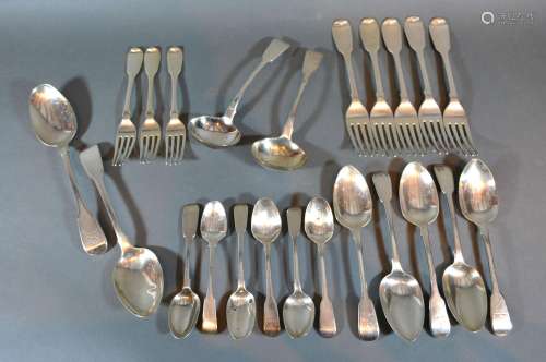 A Set of Five William IV Fiddle Pattern Dinner Forks together with a set of five matching dessert