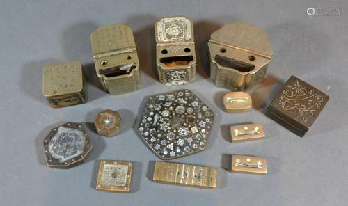 A Collection of Chinese Brass Printing Blocks together with various brush holders and boxes