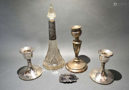 A Pair of Birmingham Silver Squat Candlesticks together with another similar Birmingham silver