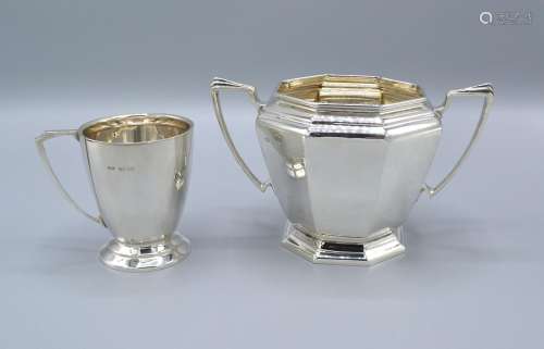 A Sheffield Silver Two Handled Sucrier together with a Birmingham silver small mug, 10oz