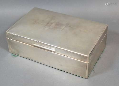 A London Silver Rectangular Cigar Box with engine turned decoration 23cm x 14cm