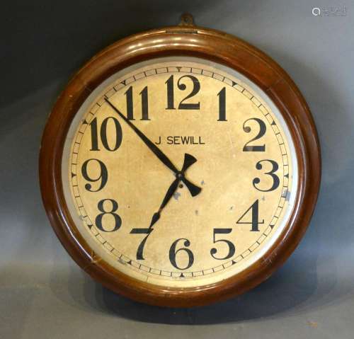A Late 19th Century Mahogany Cased Large Circular Wall Clock by J Sewill, the dial with Arabic