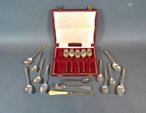 A Small Collection of Georgian Teaspoons together with a set of five Sheffield silver coffee