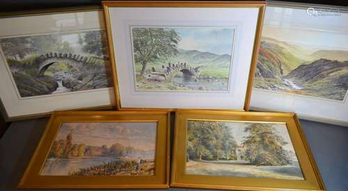 Headon 'View of the Lake District' watercolour together with two others by the same artist and two