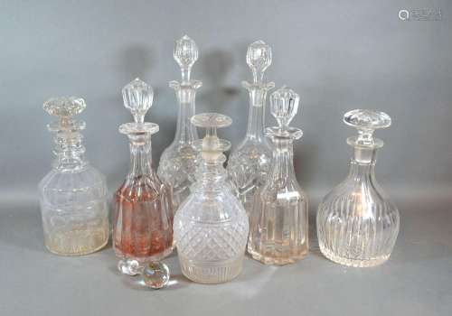 Two Pairs of Glass Decanters with stoppers together with three other cut-glass decanters