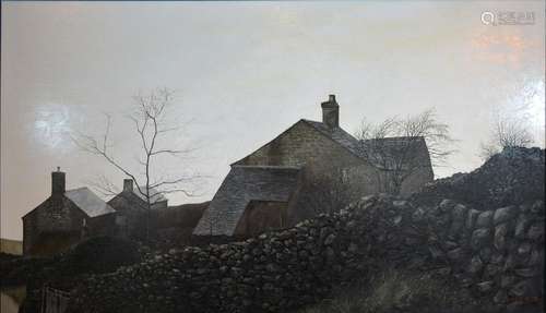 Jack Simcock 'Cottages and Stone Wall with Trees' Oil on Board, signed and dated 1978 35cm x 60cm