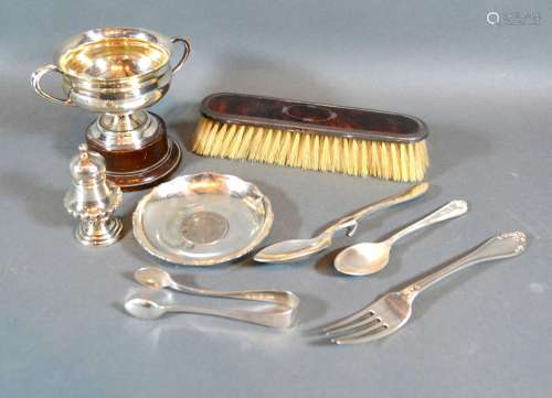 A Sheffield Silver Two Handled Trophy Cup together with other items of silver
