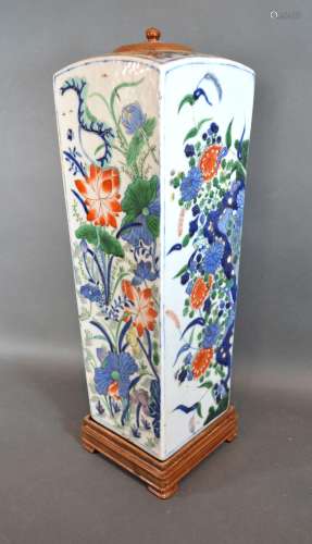 A Late 18th or Early 19th Century Chinese Porcelain Vase of square tapering form decorated in