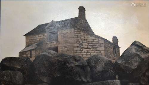 Jack Simcock 'Cottage with Boulders in the Foreground' Oil on Board, signed and dated 1975 35cm x