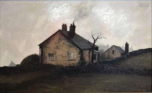 Jack Simcock 'Cottages with Tree' Oil on Board, signed and dated 1966, 31cm x 49cm