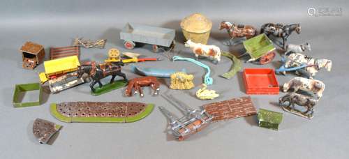 A Collection of Britains Lead Farm Animals, Buildings, Vehicles and Accessories together with