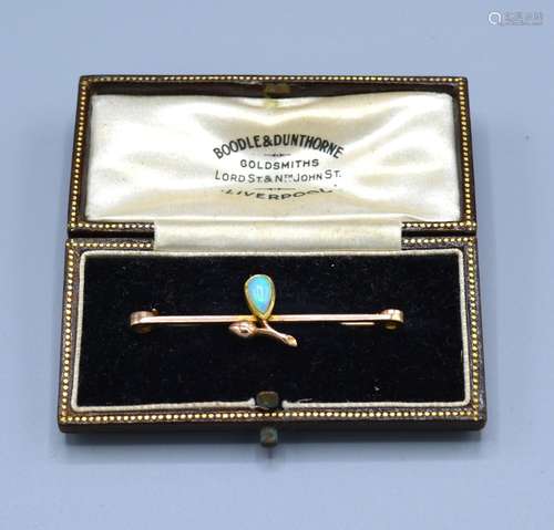 A 9ct Gold Opal Set Bar Brooch within fitted case, 2.4 grams