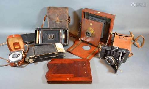 A 19th Century Mahogany Plate Camera 'The Blackfriars' together with various other early cameras