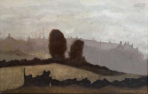 Jack Simcock 'Holly Bushes' Oil on Board, Signed, 19.5cm x 29.5cm