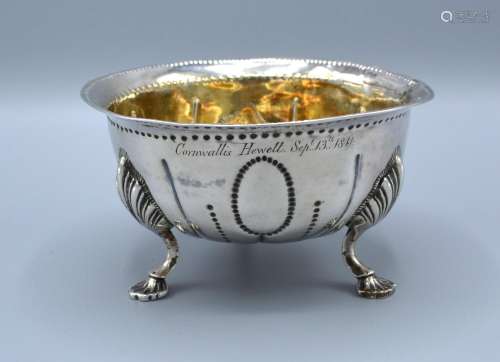 A George III Irish Silver Bowl on three scallop feet, Dublin 1784, Maker William Homer, bearing