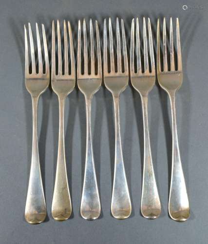 A Set of Six George III Silver Table Forks, London 1790 and 1791, maker's mark RC, 12 ozs.