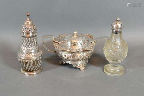 A George IV Silver Mustard, London 1823, together with a London silver pepper and another cut