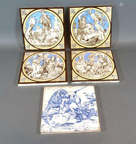 A Set of Four Mintons Tiles inscribed 'China Works Stoke on Trent' 15.5 cms square together with a