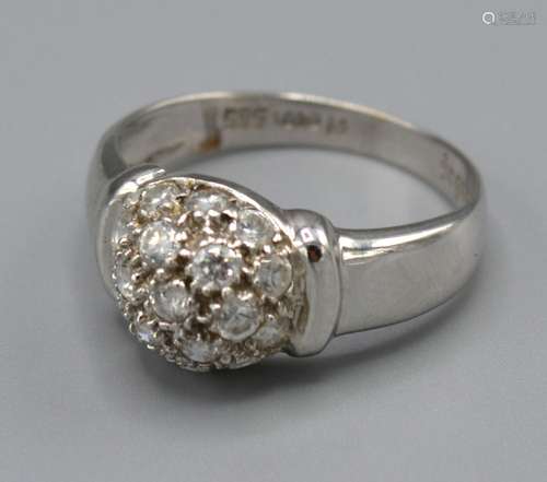 A 14ct White Gold Diamond Cluster Ring set with many diamonds with a dome setting, Size N, 3 grams