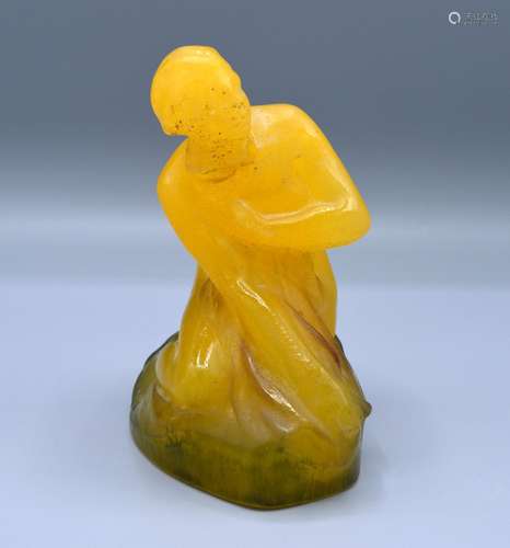 Amalric Walter Nancy Pate de Verre 'Figure on a Rock' signed A Finol, 13.5 cms tall