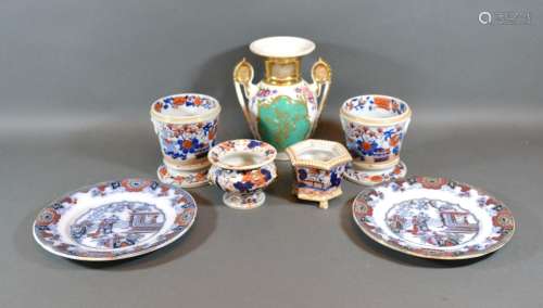 A Pair of 19th Century Ironstone Small Vases decorated in the Imari palette together with two