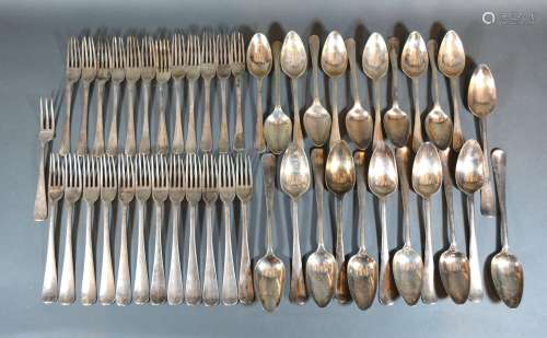 A Dutch Silver Canteen of Flatware comprising twelve tablespoons, twelve dessert spoons, twelve