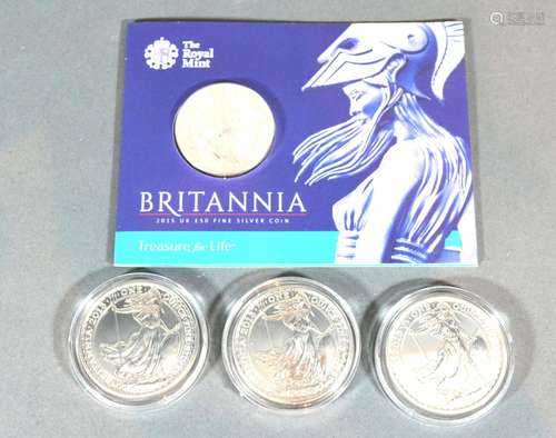 A Britannia Silver Proof £50 Coin together with three other silver proof coins