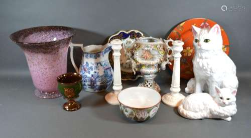 A German Porcelain Two Handled Vase together with a collection of other ceramics and glassware