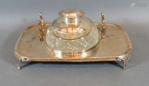 A George III Silver Ink Stand of Rectangular Form with four scroll feet, London 1806 Makers Robert