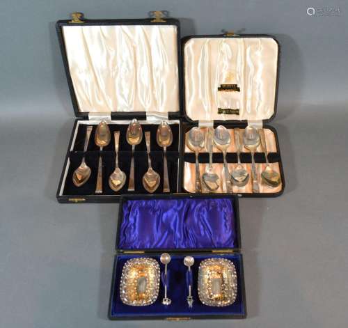 A Set of Six Sheffield Silver Grapefruit Spoons in fitted case together with another similar set