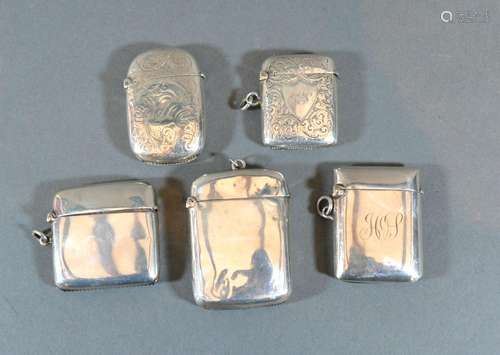 A Birmingham Silver Vesta Case together with four other similar silver vesta cases