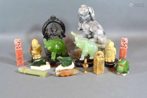 Two Jade Models in the form of Elephants with hardwood stands together with other related items