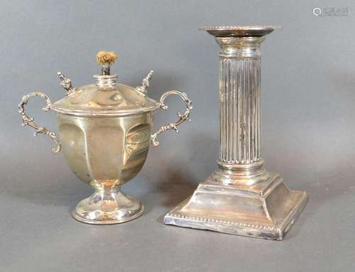 A George V Silver Two-Handled Table Lighter Birmingham 1913 together with a London silver dwarf