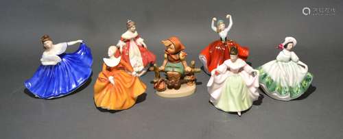 A Royal Doulton Figurine 'Elaine' HN 3214 together with five other similar Royal Doulton