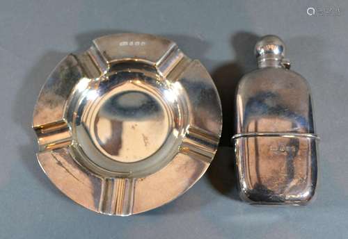 A Victorian Silver Hip Flask Birmingham 1894 together with a Birmingham Silver Ashtray 9oz