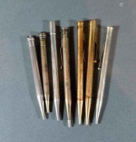 Two Gold-Plated Propelling Pencils together with four silver similar pencils and a Sheaffers