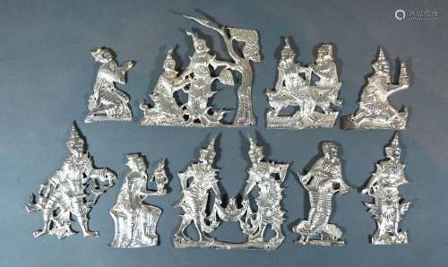 A Group of Indian White Metal Furniture Mounts of Figural Form