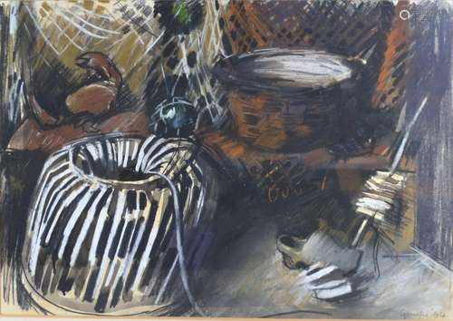 Alexander Goudie 'The Lobster Pot' mixed media, signed and dated 64, 30 x 42 cms