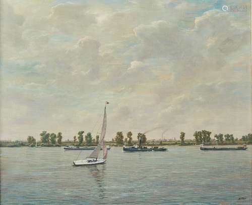 Rheinlandschaft mit Segelboot