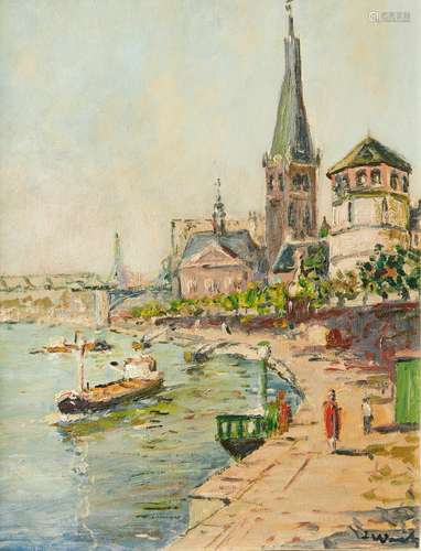 Rheinpromenade mit Lambertuskirche und Schlossturm