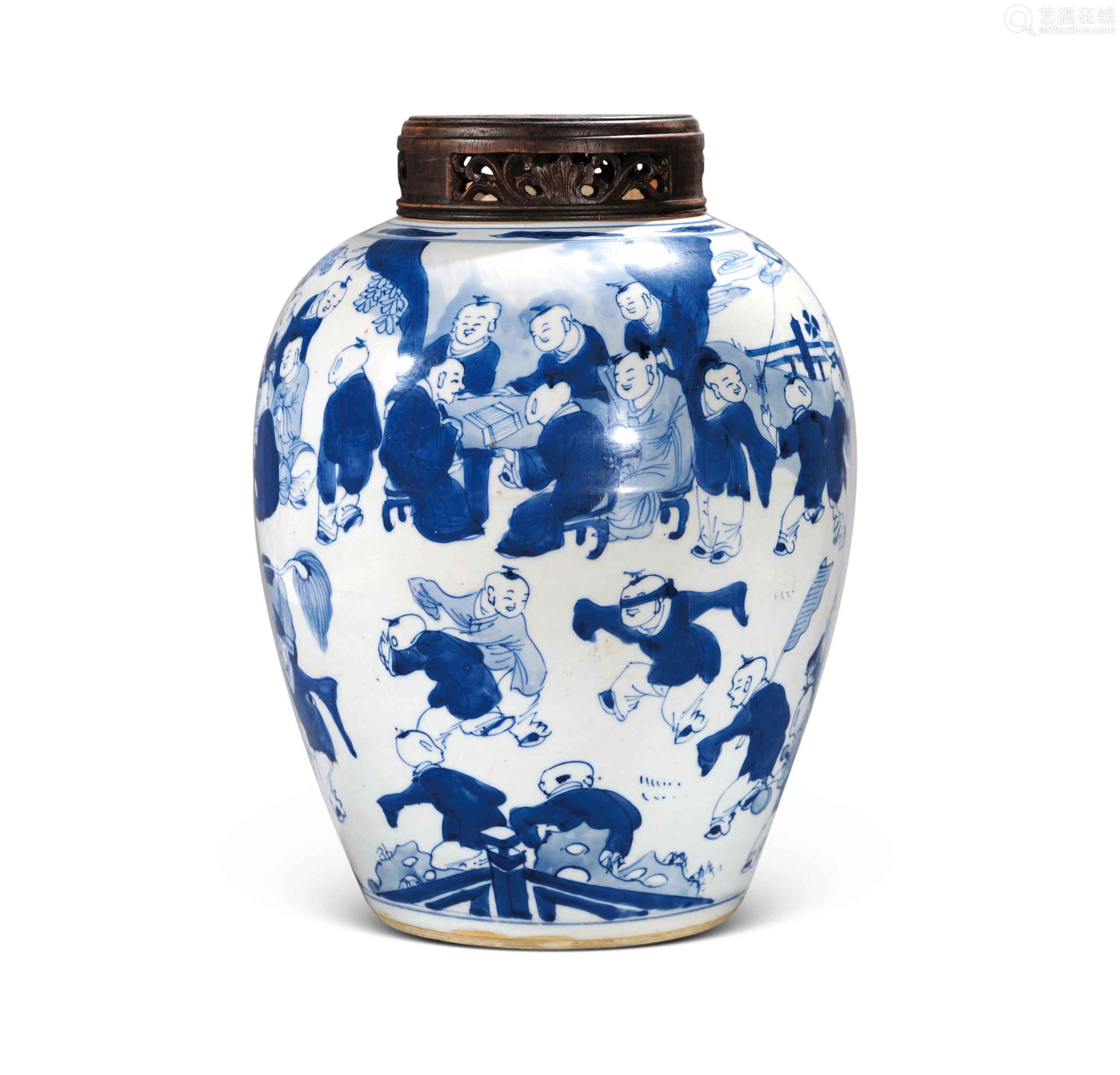 清康熙青花婴戏纹罐
