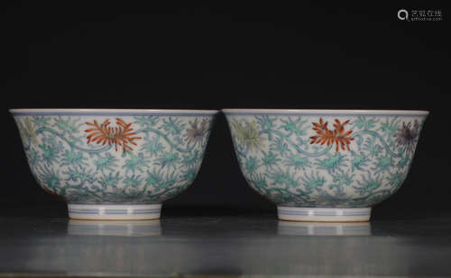 YONGZHENG MARK, PAIR OF CHINESE DOUCAI BOWL