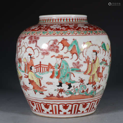 JIAJING MARK, CHINESE RED & GREEN CAI JAR