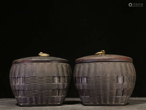 PAIR OF CHINESE ZITAN WOOD JAR