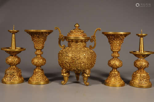 SET OF CHINESE GILT BRONZE ORNAMENT